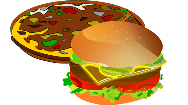 Pizzaand Burger Vector Illustration PNG with transparent background
