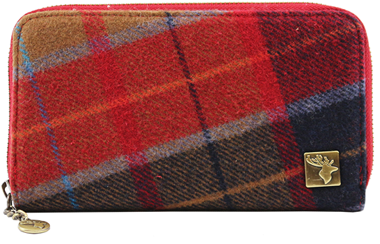 Plaid Fabric Walletwith Logo Charm PNG with transparent background