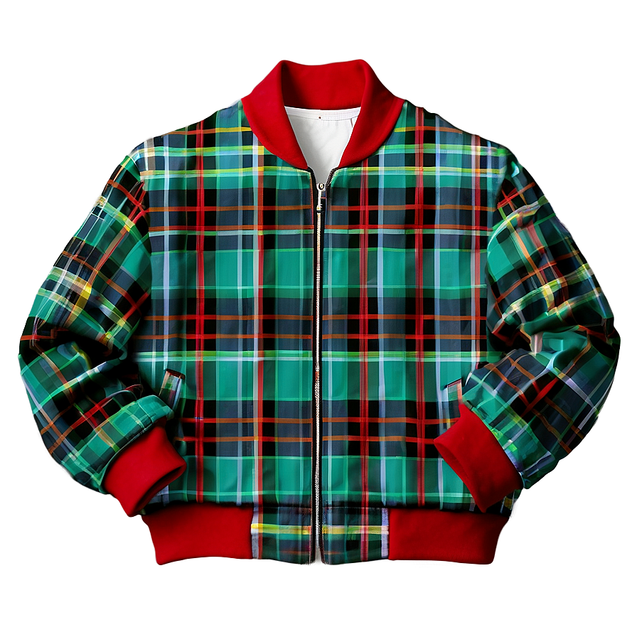 Plaid Pattern Bomber Jacket Png 4