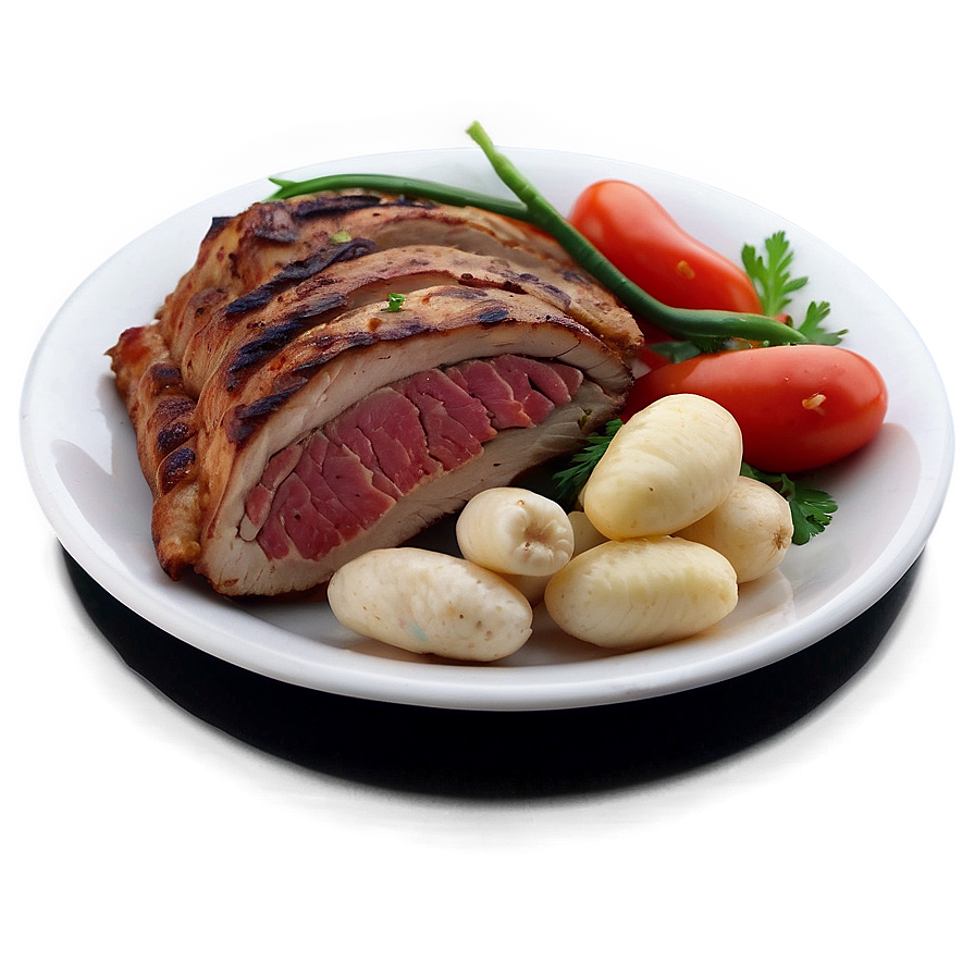 Plate Of Food With Meat Png Poc12