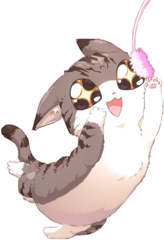 Playful Kawaii Cat Playing With Feather Toy.png