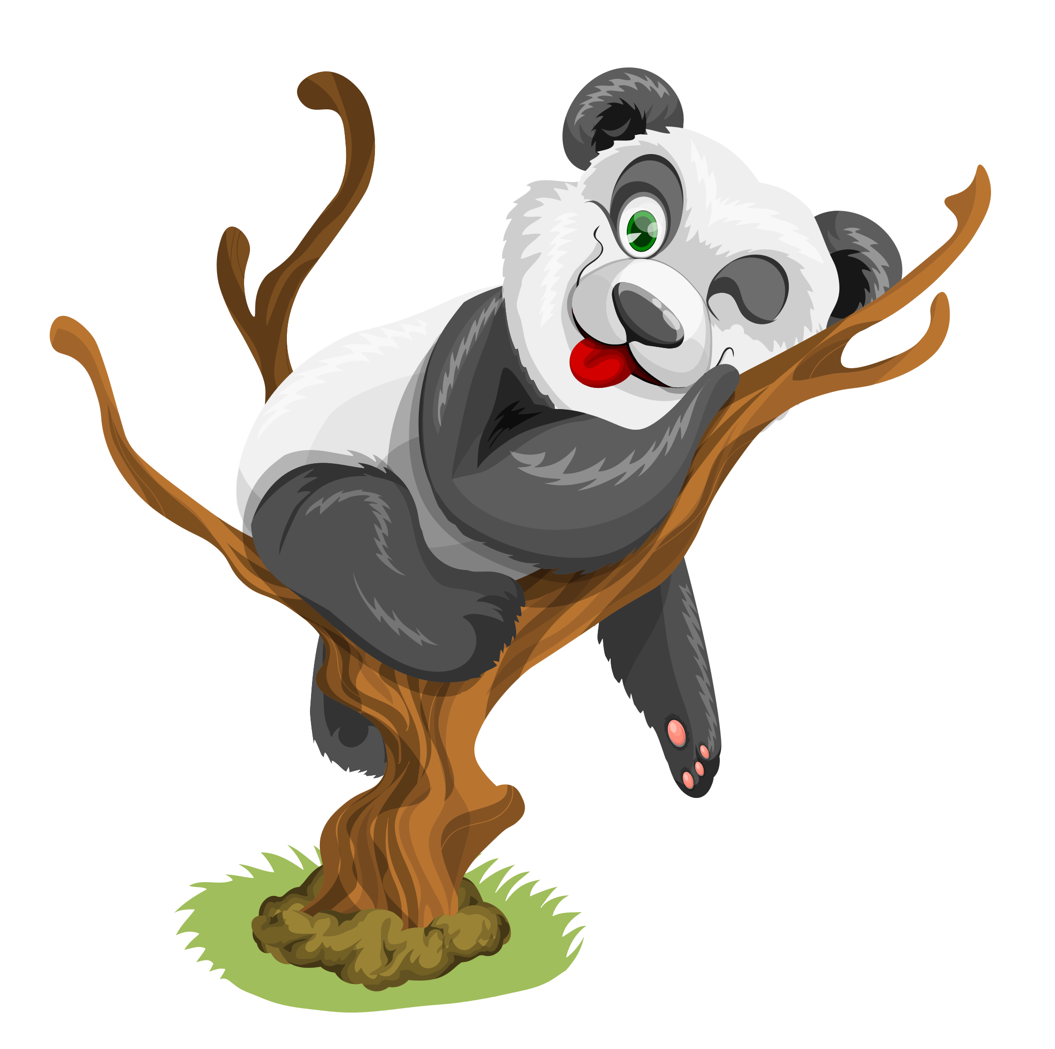 Playful Panda Cartoon Tree Climb