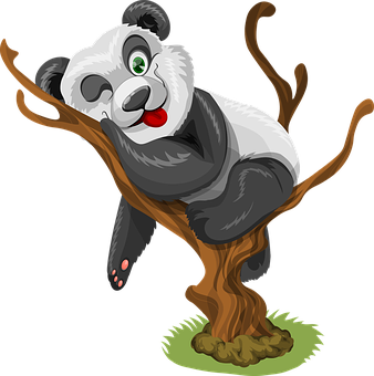 Playful Panda Cartoon Tree Climb