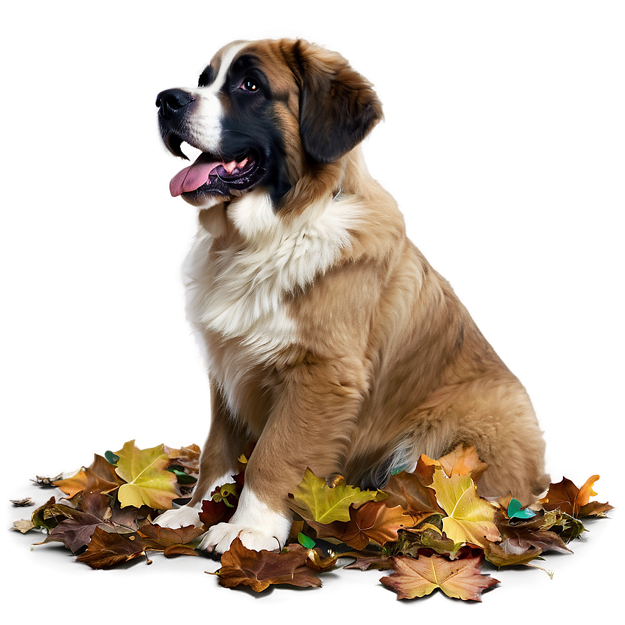 Playful St Bernard In Leaves Png Yio