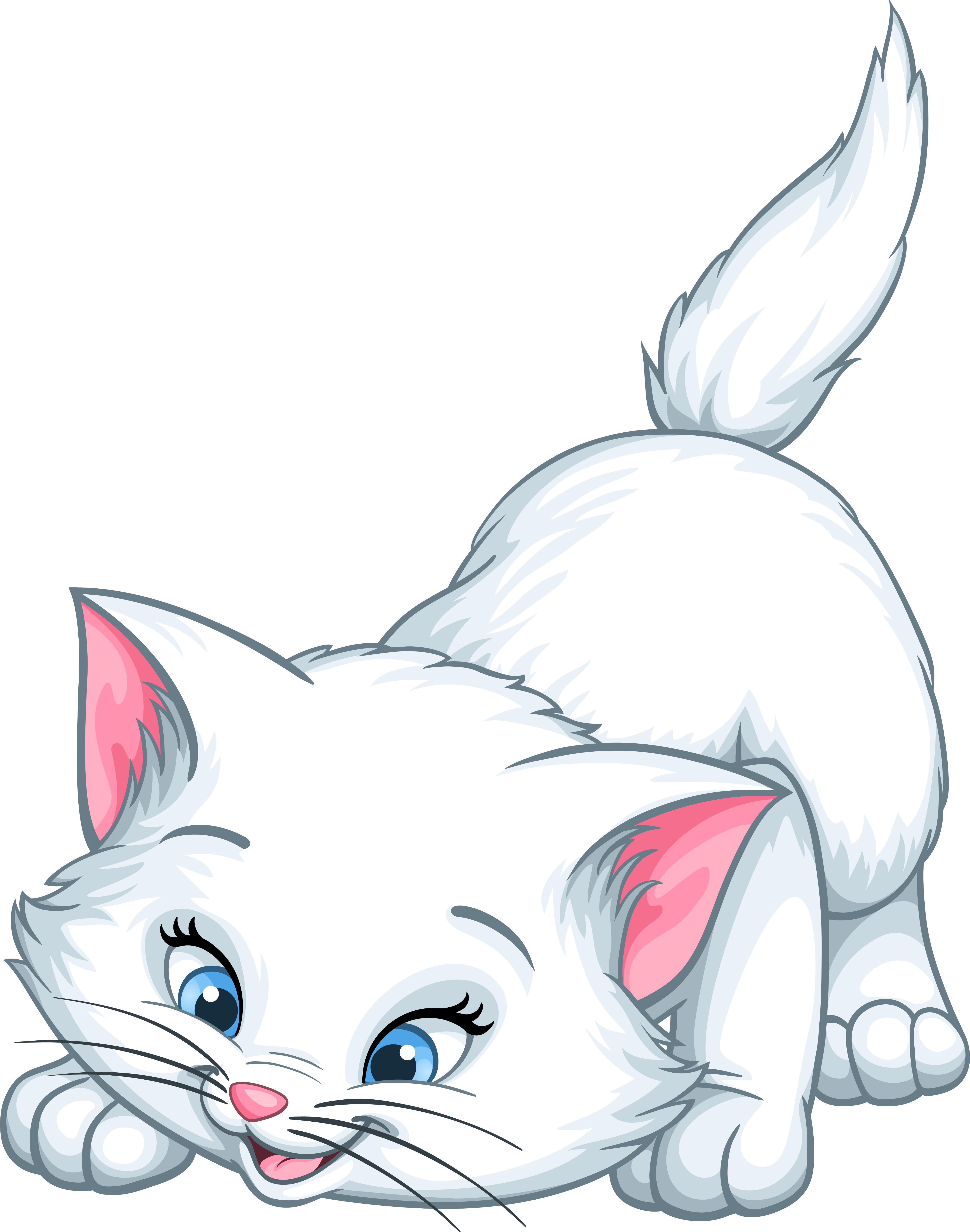 Playful White Kitten Cartoon