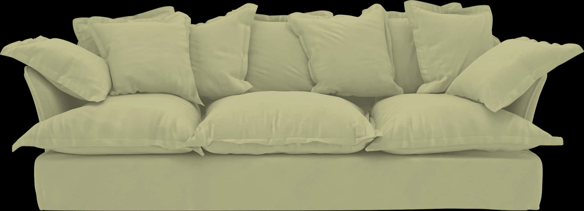 Plush Beige Couch With Pillows PNG with transparent background