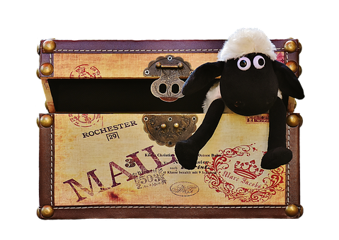 Plush Sheep In Vintage Suitcase