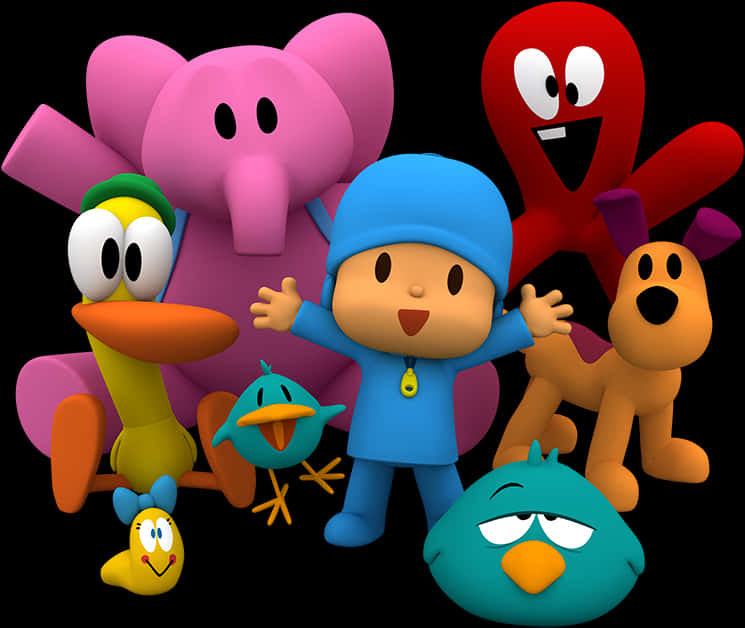 Pocoyo_and_ Friends_ Group_ Pose PNG with transparent background