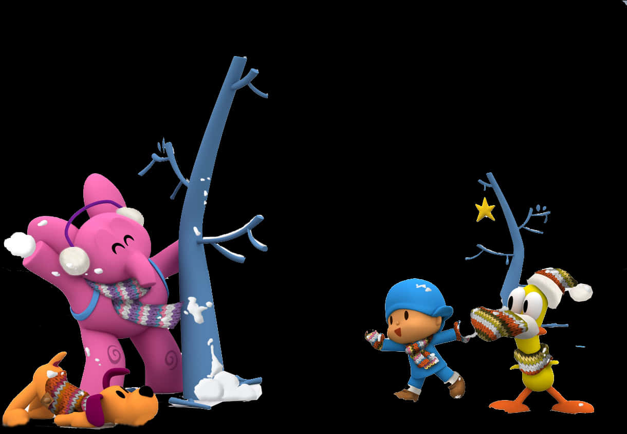 Pocoyo_and_ Friends_ Winter_ Fun PNG with transparent background