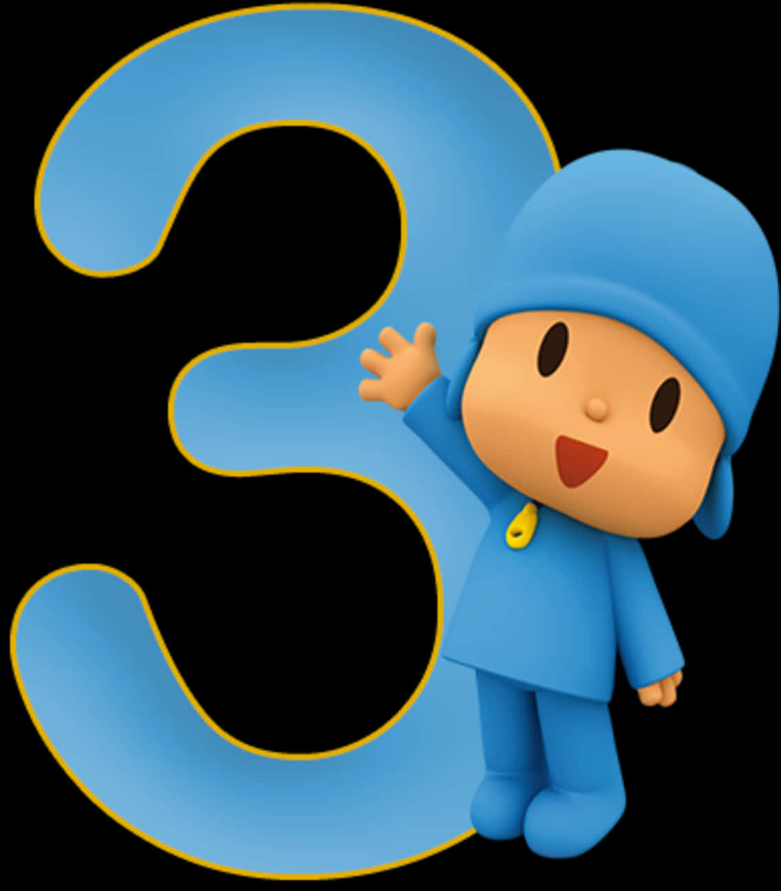 Pocoyo Number Three PNG with transparent background