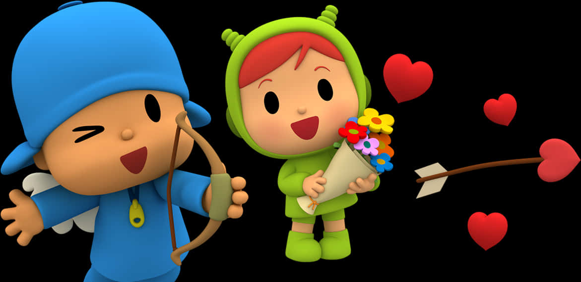 Pocoyoand Nina Valentines Day PNG with transparent background