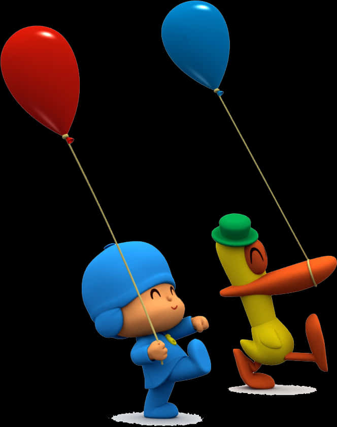 Pocoyoand Patowith Balloons PNG with transparent background