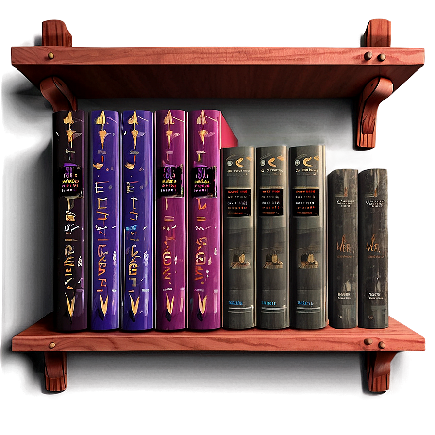 Poetry Books On Wooden Shelf Png Ovt