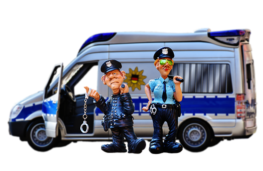 Police Figurinesand Van PNG with transparent background
