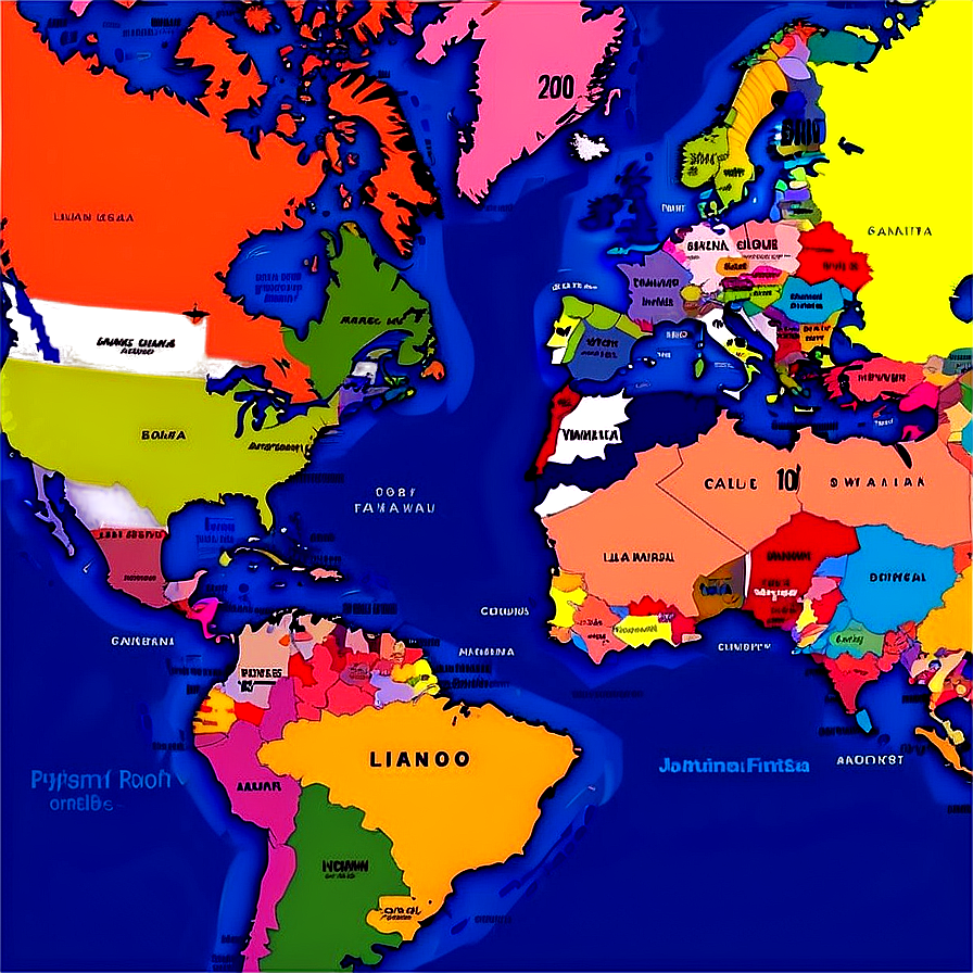 Political World Map Colorful Png 7