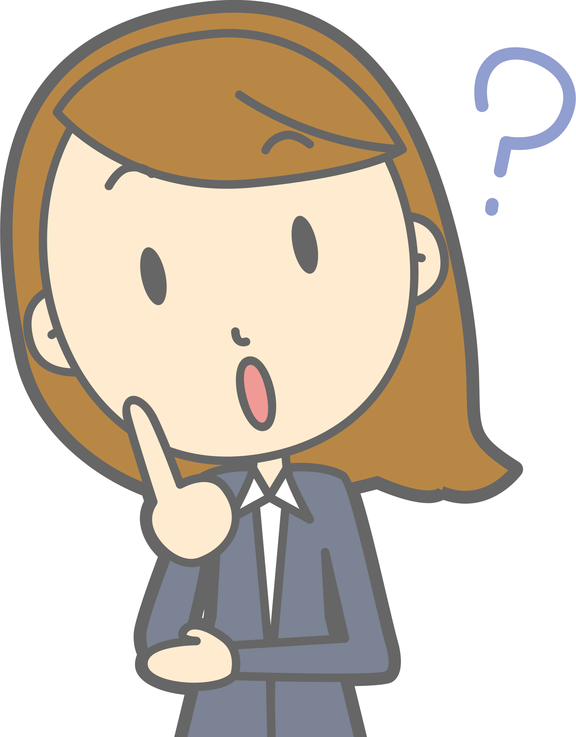 Pondering Cartoon Businesswoman PNG with transparent background