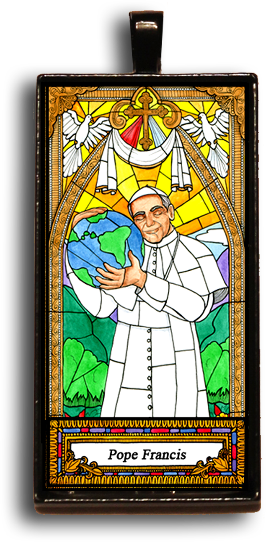 Pope Francis Stained Glass Artwork PNG with transparent background