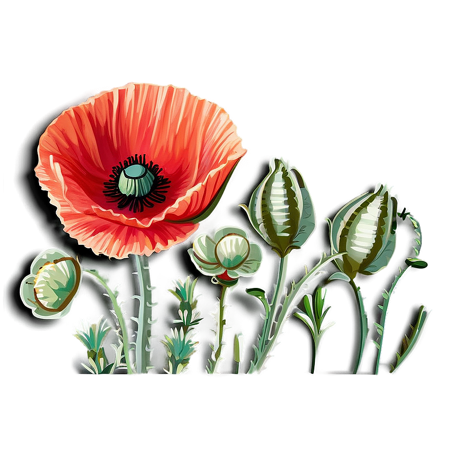 Poppy Floral Border Png 06112024