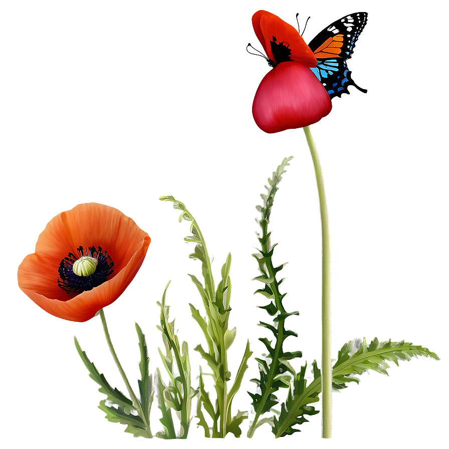 Poppy With Butterfly Png 22