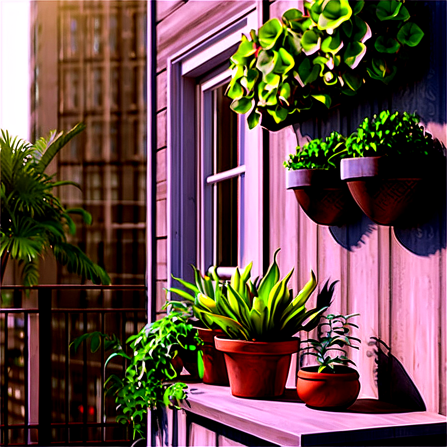 Potted Plants in Balcony Settings PNG axl PNG image with a transparent background, free high-resolution download