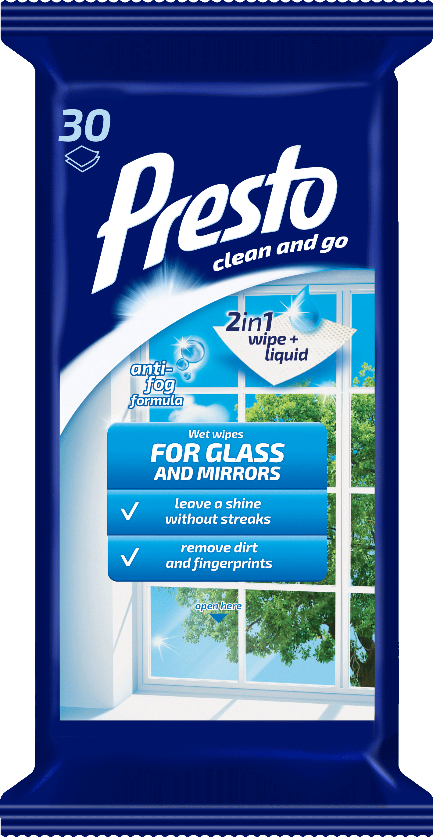 Presto Glass Cleaning Wipes Packaging