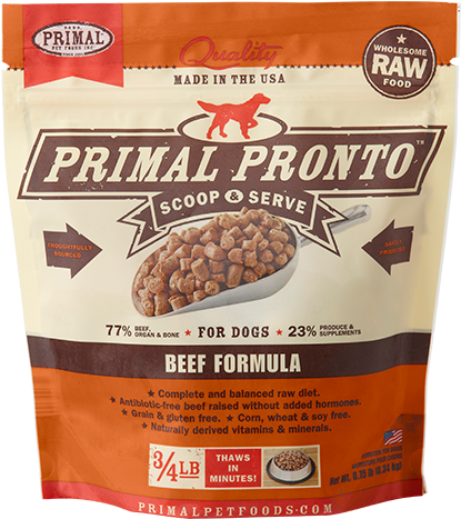 Primal Pronto Beef Formula Dog Food Bag