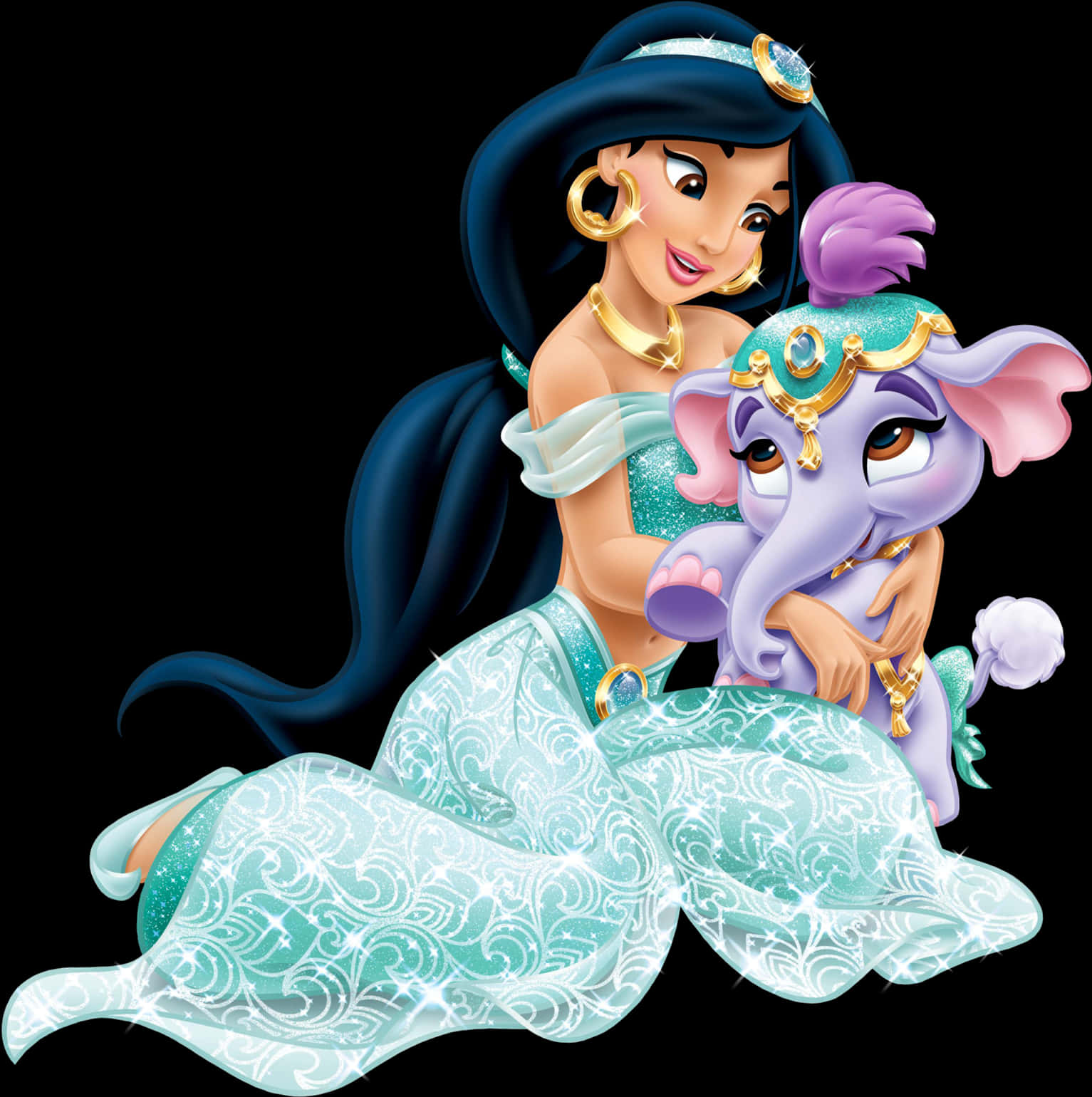 Princessand Baby Elephant Disney Illustration