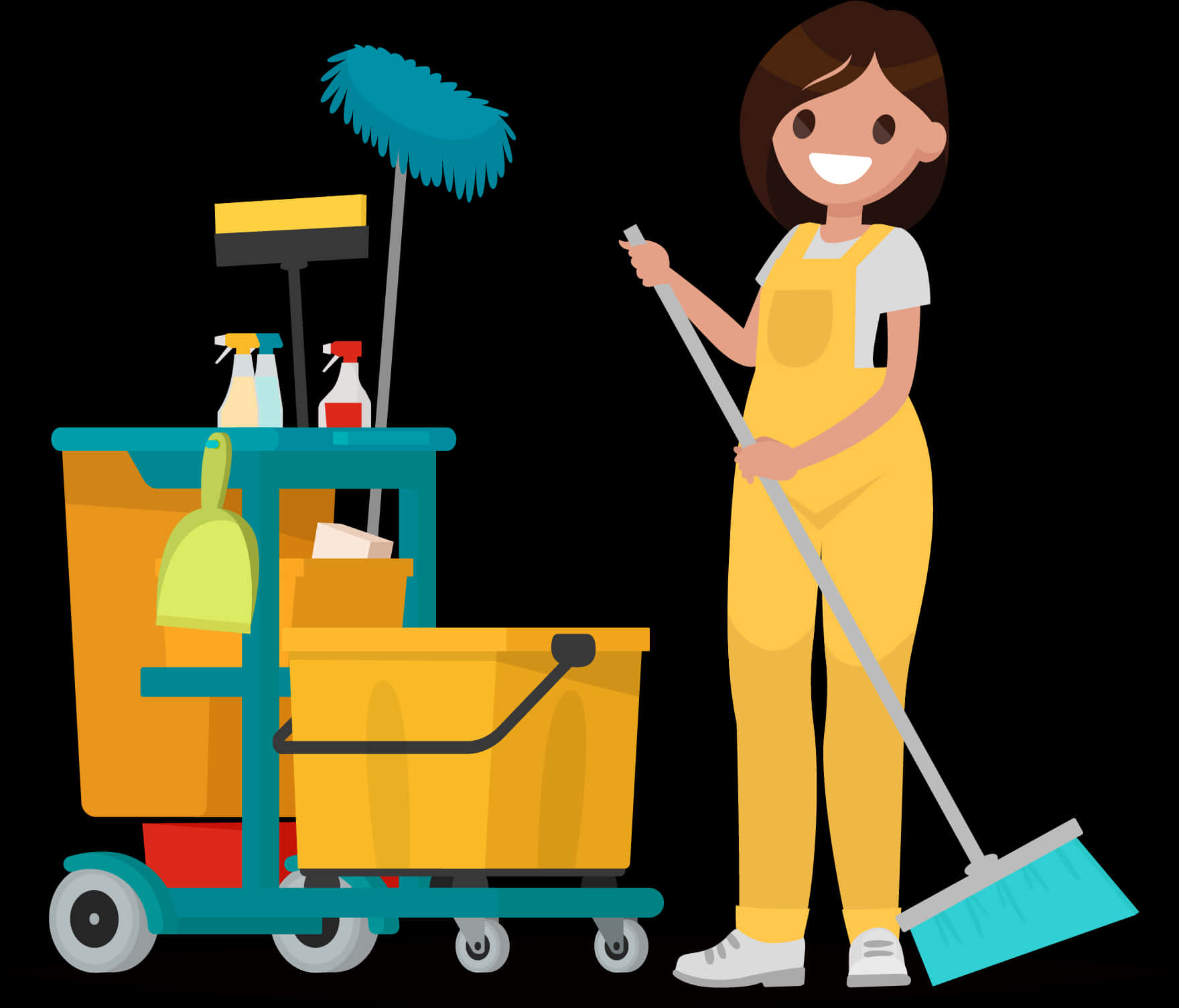 Professional Cleaning Service Cartoon PNG with transparent background