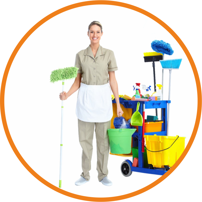 Professional Cleaning Service Employee With Equipment