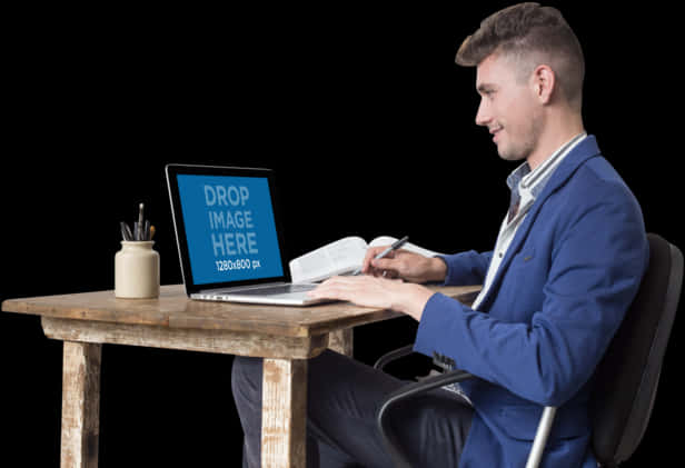 Professional Man Workingat Desk PNG with transparent background