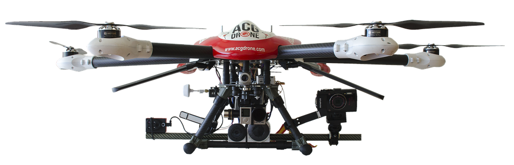 Professional Quadcopter Drone Black Background PNG with transparent background