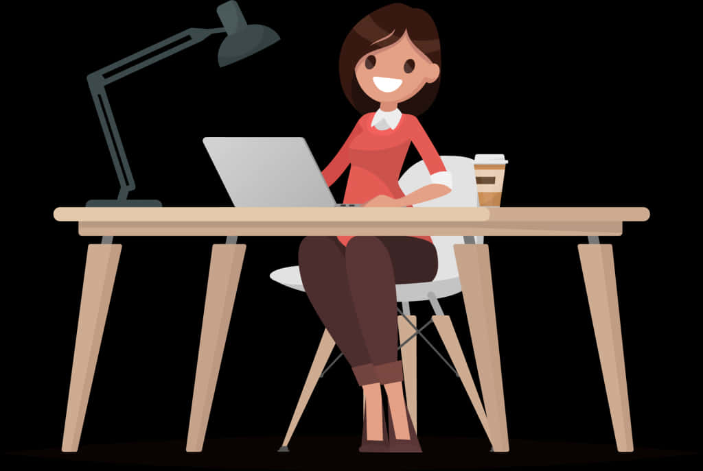 Professional Woman Workingat Desk PNG with transparent background