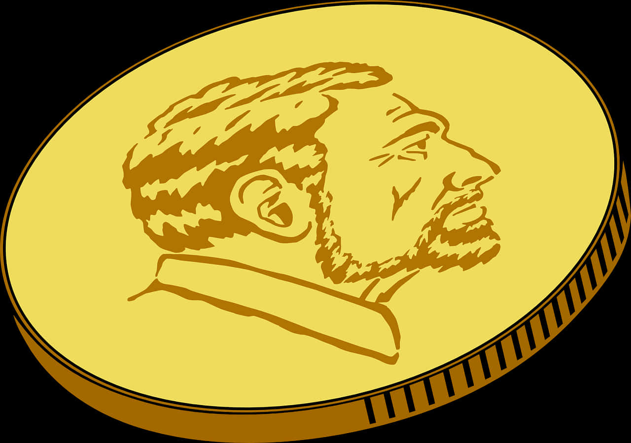 Profiled Man Gold Coin Illustration