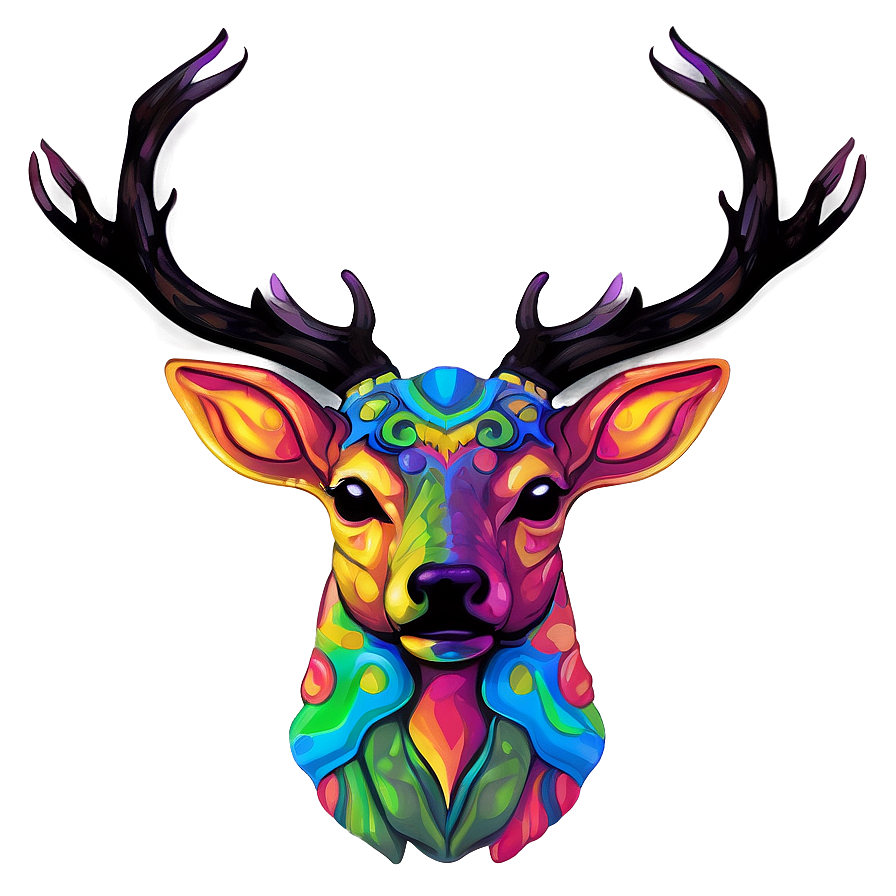 Psychedelic Deer Head Vibrant Art Png 74