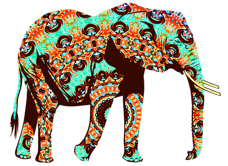 Psychedelic Elephant Artwork PNG with transparent background