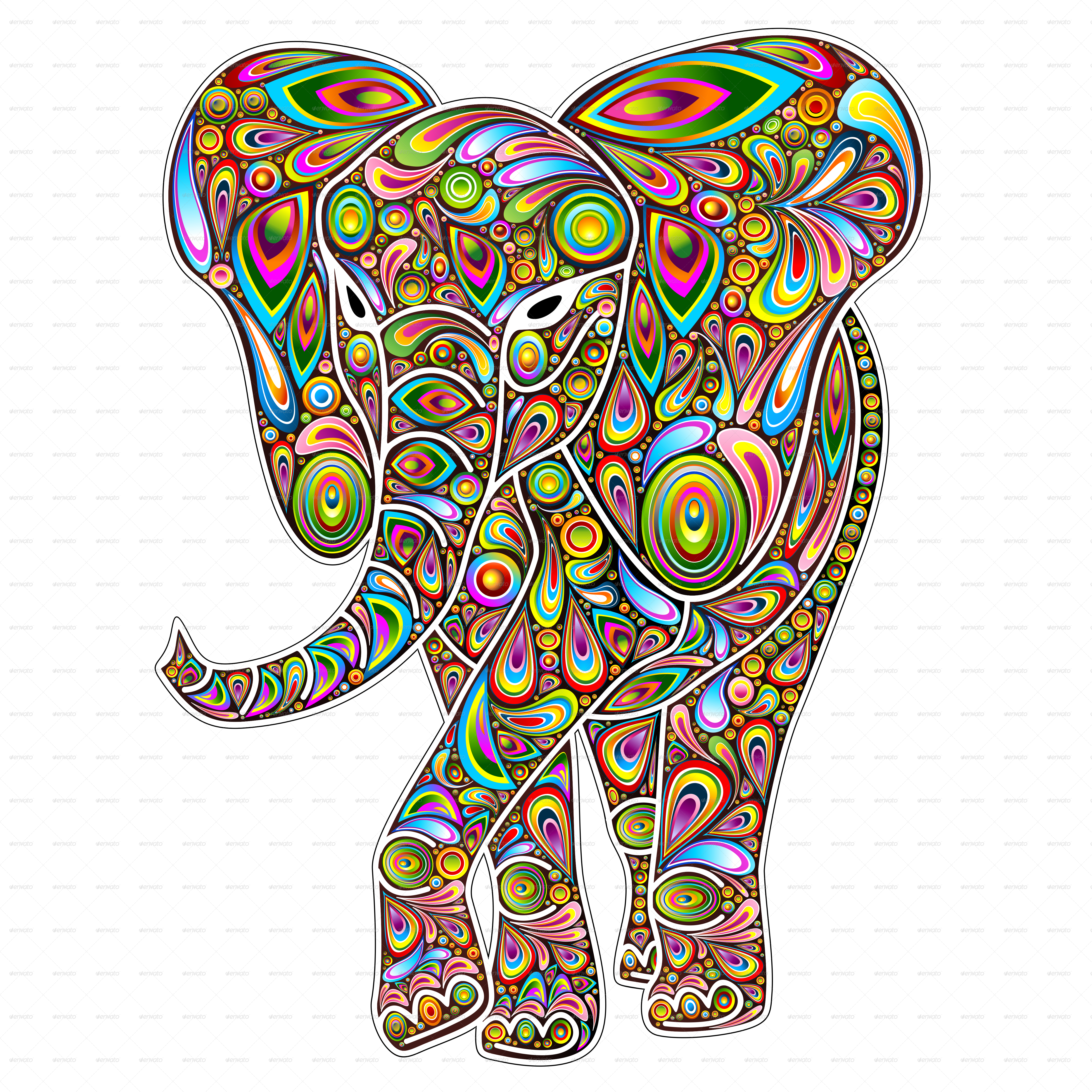 Elephant Psychedelic Design By Bluedarkat Graphicriver - Psychedelic Art Elephant, HD Png Download PNG with transparent background