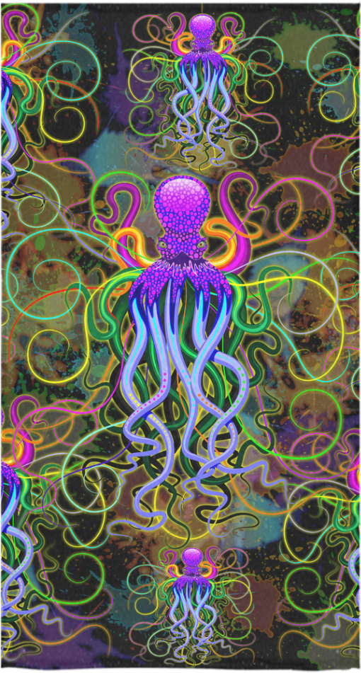 Octopus Psychedelic Luminescence Bath Towel 30'x56' - Octopus Psychedelic, HD Png Download PNG with transparent background