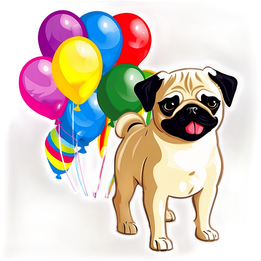 Pug With Balloons Png Chc96