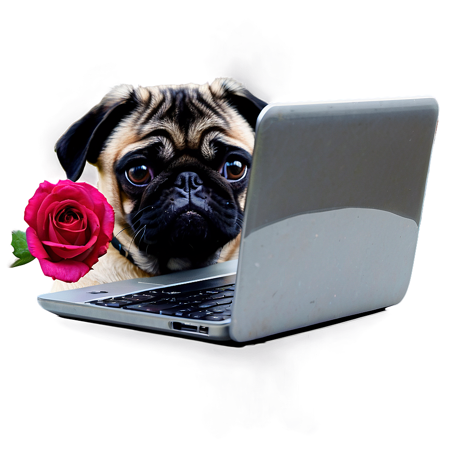 Pug With Laptop Png 05232024