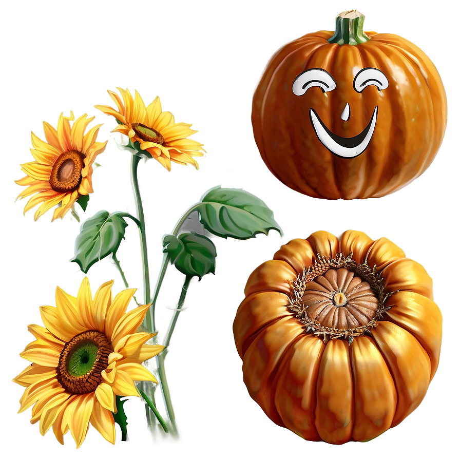 Pumpkin And Sunflowers Png 04292024