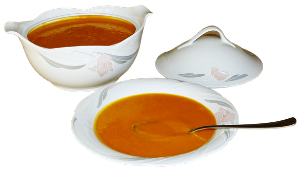 Pumpkin Soup Serving Set PNG with transparent background