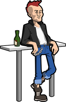 Punk Style Cartoon Man Leaningon Table