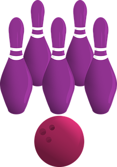 Purple Bowling Pinsand Ball Illustration PNG with transparent background