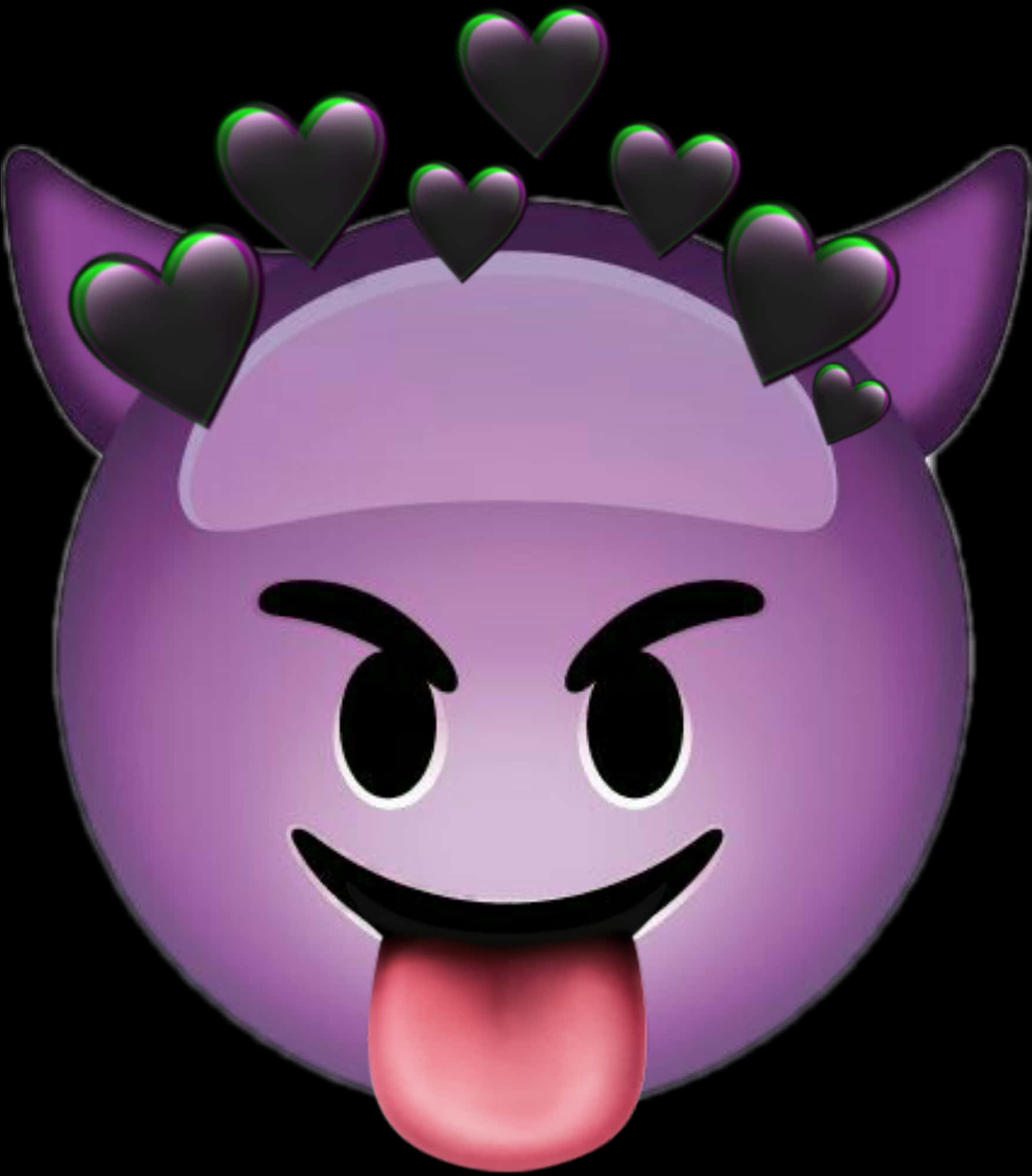 Purple Devil Emojiwith Heartsand Tongue Out PNG image with a transparent background, free high-resolution download