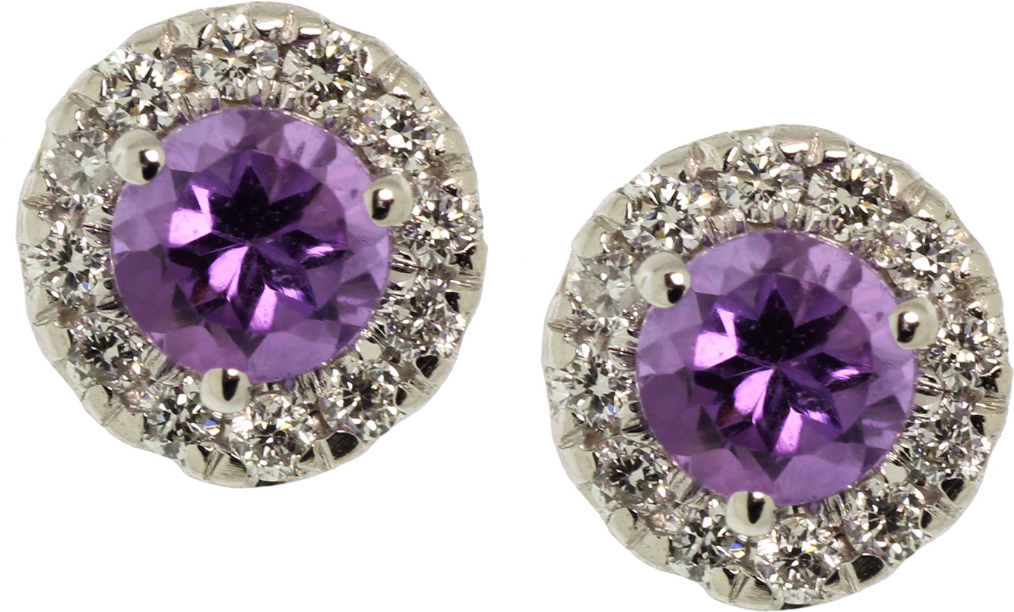 14k White Gold Amethyst & Diamond Stud Earrings - Earrings, HD Png Download PNG image with a transparent background, free high-resolution download
