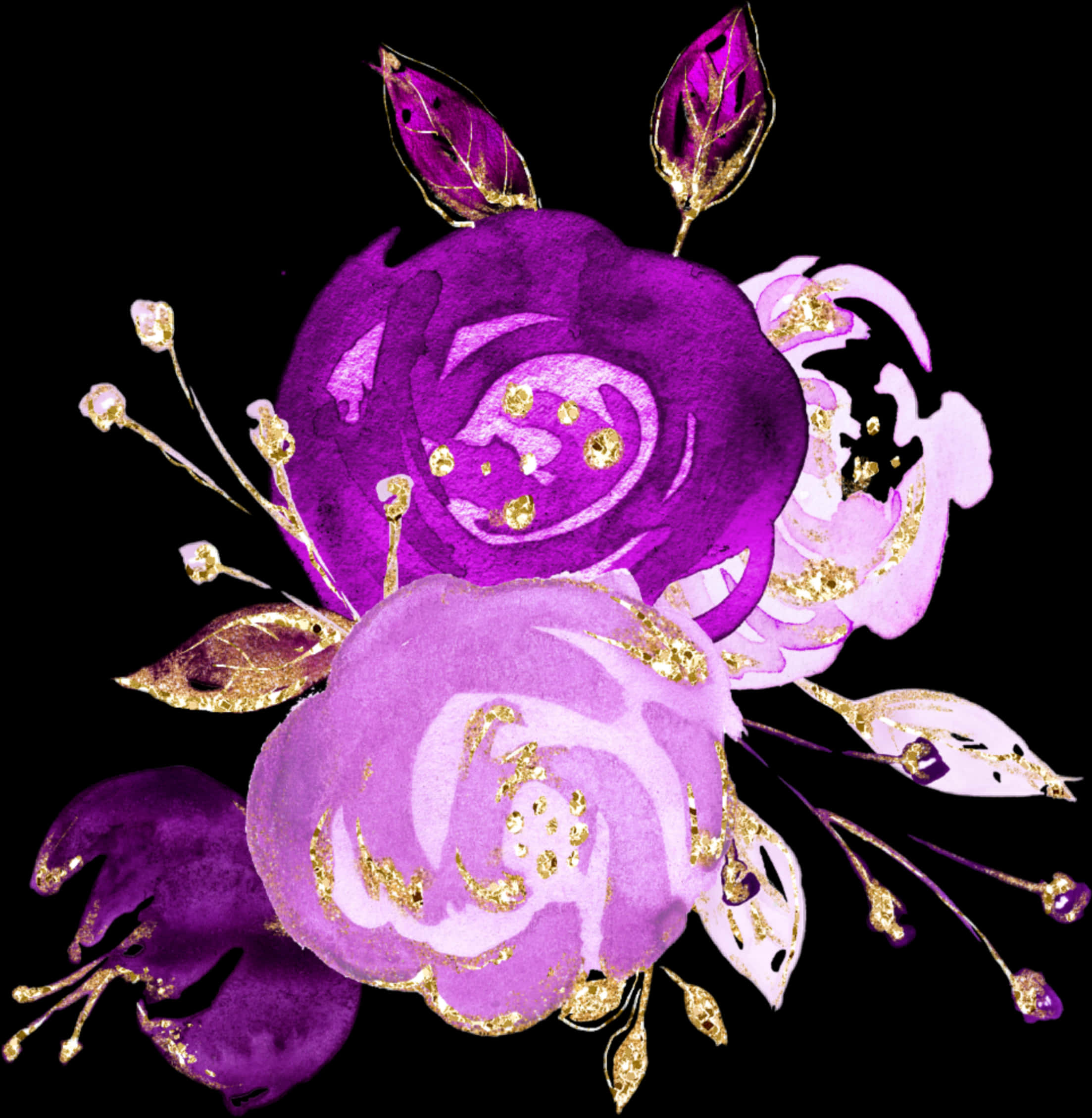 Purple_ Gold_ Watercolor_ Flowers_ Artwork