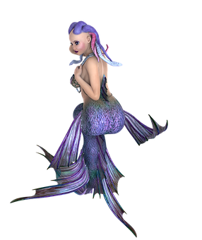 Purple Haired Mermaid3 D Model PNG with transparent background