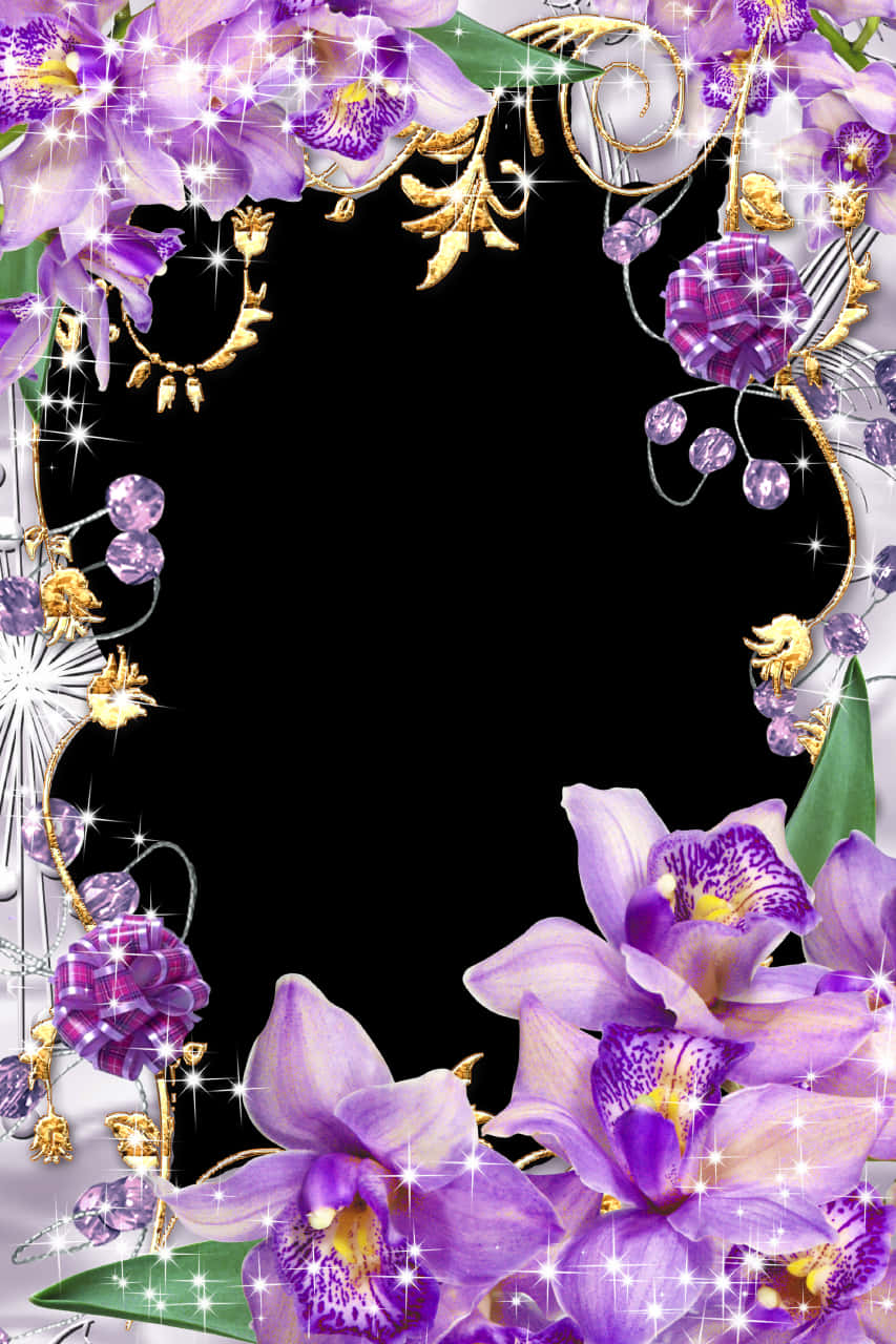 Purple Orchid Glitter Frame PNG with transparent background