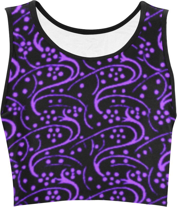 Vintage Swirl Floral Purple Black Women's Crop Top - Black And Purple Crop Top, HD Png Download PNG with transparent background