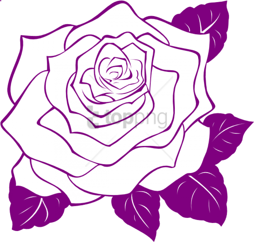 Purple Roses Clip Art Watercolor Flowers Clipart Floral - Rose Outline With Leaf, HD Png Download PNG with transparent background